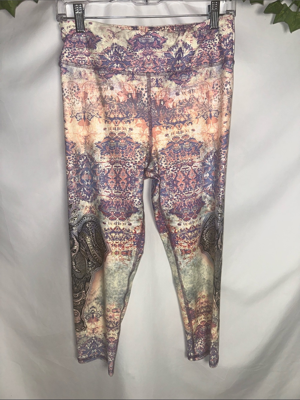 Evolution and Creation Purple and Cream Paisley Elephant Print Leggings
